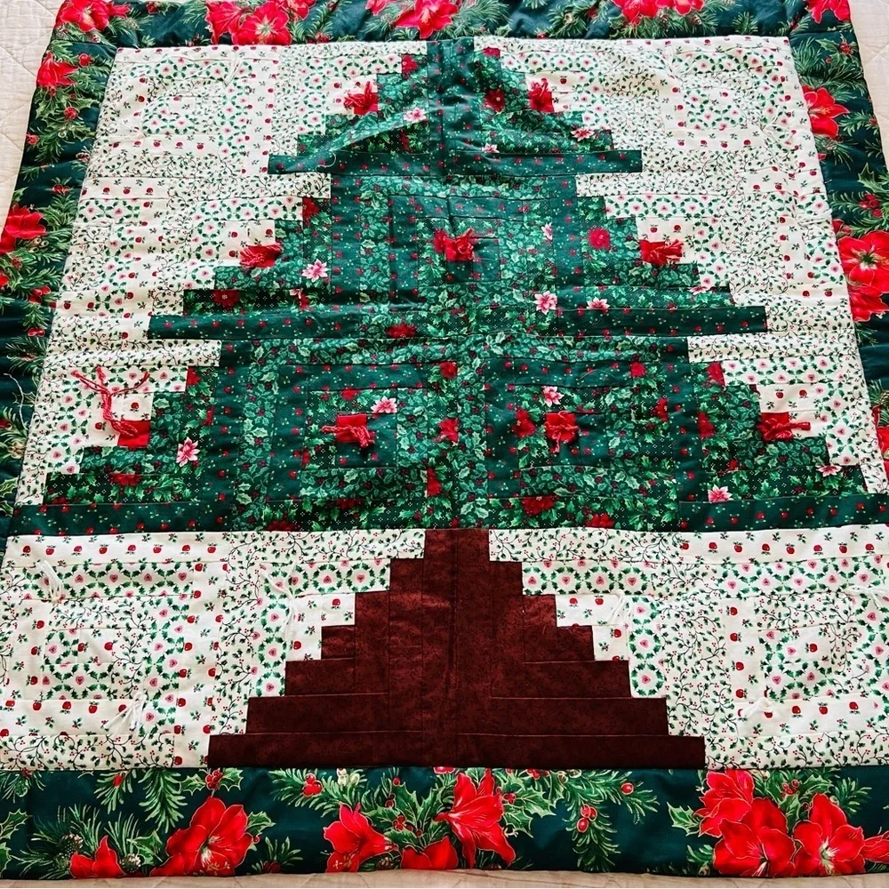 New Handmade Christmas-Themed Cotton Quilt with large, stylized Christmas tree.